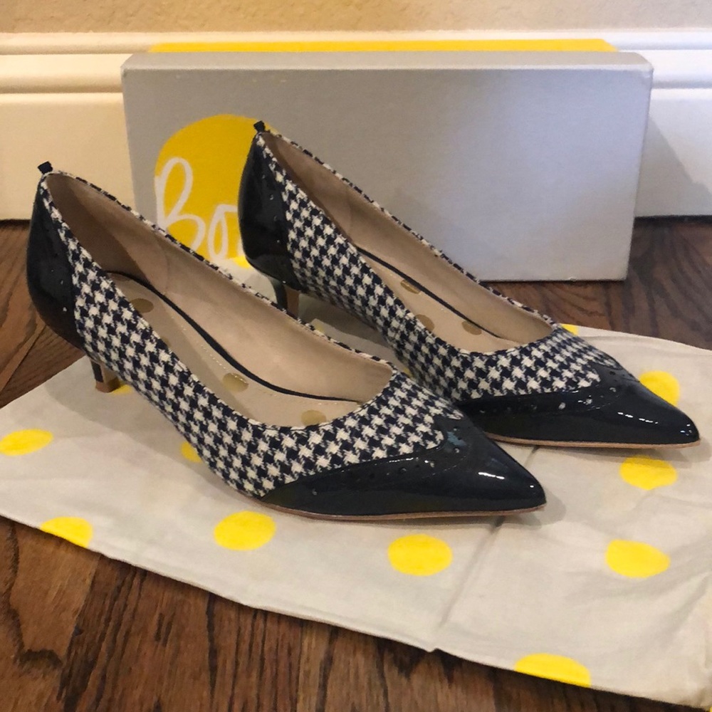 Boden houndstooth w navy patent leather 39